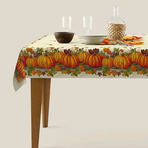 Miniatura 2 de Mantel de Otoño de Acción de Gracias con Hojas de Calabaza, Mantel Rectangular Lavable de Cuadros Rústicos para Decoración de Cocina y Comedor