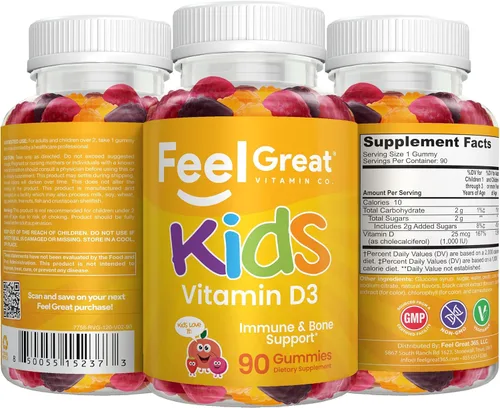 Miniatura 9 de Feel Great Vitamin Co - Gomitas de vitamina D para niños (suministro de 3 meses) Vitamina D3 para niños (1000 UI) Deliciosas gomitas Niños