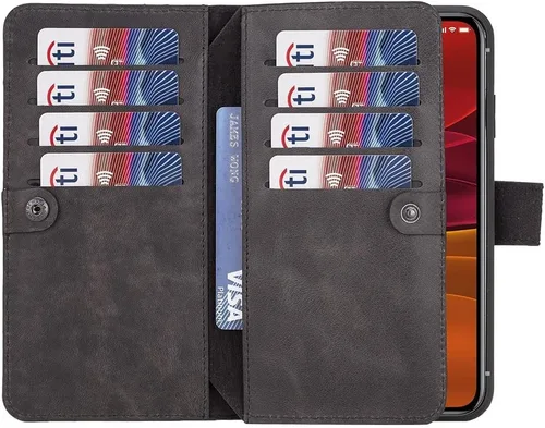Miniatura 3 de HARDISTON Funda de piel auténtica de alta calidad hecha a mano para iPhone 11 Pro de 5.8 pulgadas, tarjeteros de doble folio, funda magnética Negro