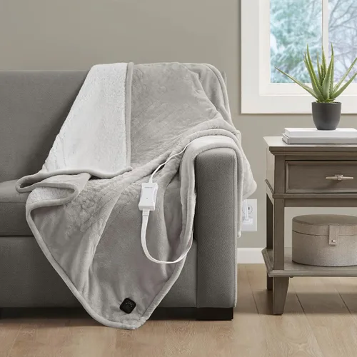 Miniatura 11 de Beautyrest Manta eléctrica reversible de felpa a Sherpa, controlador de botón suave incorporado, apagado automático, configuración de calor