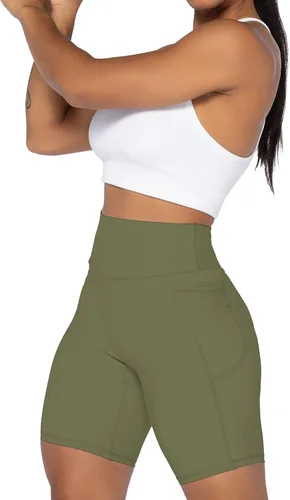Miniatura 6 de Sunzel Pantalones cortos de ciclismo sin costuras frontales para mujer con bolsillos, pantalones cortos de yoga, entrenamiento, gimnasio, ciclismo