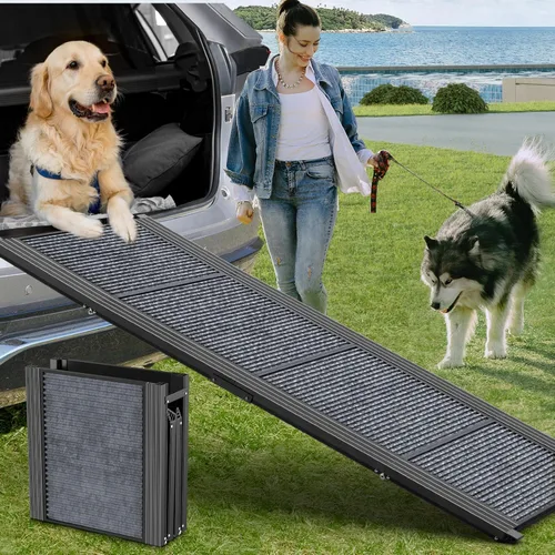 Rampa para perros para automóvil de 63 pulgadas de largo y 17 pulgadas de ancho, rampas portátiles para perros grandes con superficie de alfombra