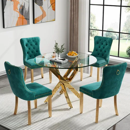 Miniatura 57 de Juego de 4 mesas de comedor de cristal para 4, juego de 4 mesas y sillas de cocina modernas, juego de mesa de comedor de cocina de 5 piezas con mesa