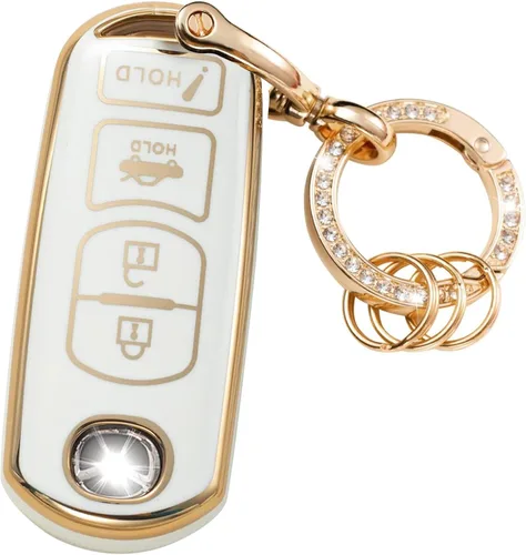 Miniatura 9 de Funda suave para llavero Mazda de 3 4 botones, protección de poliuretano termoplástico (TPU), con llavero brillante dorado de moda, compatible
