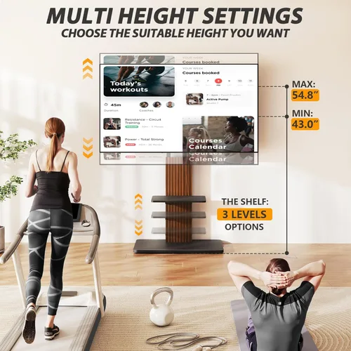 Miniatura 3 de TVON Soporte de TV de suelo resistente para televisores grandes de 55 a 90 pulgadas de hasta 150 libras, soporte de TV alto con montaje ajustable