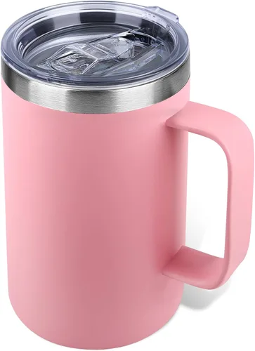 Miniatura 17 de Taza de café aislada de 22 onzas con asa y tapa a prueba de fugas, vaso de viaje de acero inoxidable de doble pared para viajes, oficina, hogar