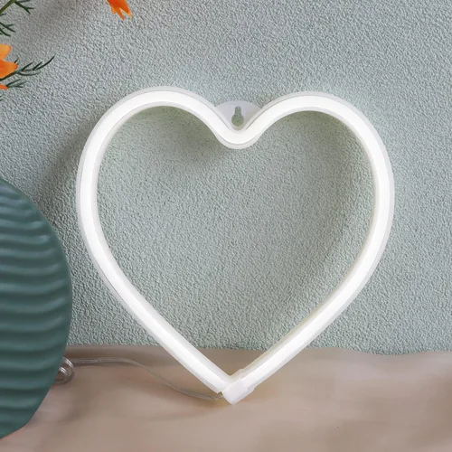 Letrero de neón con forma de corazón, luz blanca fría, funciona con pilas o USB, luz de neón LED para fiesta, bonita decoración del día de San