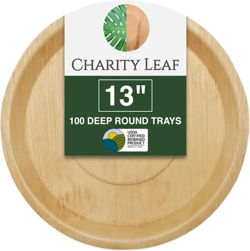 Miniatura 13 de Charity Leaf Bandejas redondas desechables de hoja de palma de 14 pulgadas (100 piezas) como bambú para servir, tablas desechables, vajilla