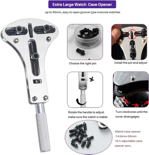 Miniatura 8 de Kit de reparación de reloj, 342 piezas, herramienta de repuesto de batería de reloj, correa de reloj, kit de herramientas de barra de resorte
