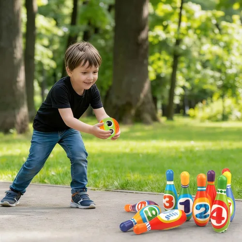 Miniatura 4 de Juego de bolos para niños AugToy 2-5 años, juego de bolos de interior suave para niños de 1, 2, 3, 4 años, niños y niñas, 10 pines de bolos