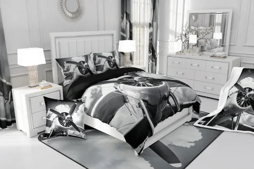 Miniatura 4 de Erosebridal Juego de ropa de cama con diseño de avión tamaño individual para niños y niñas, funda de edredón aeroespacial de aviación, gris y gris