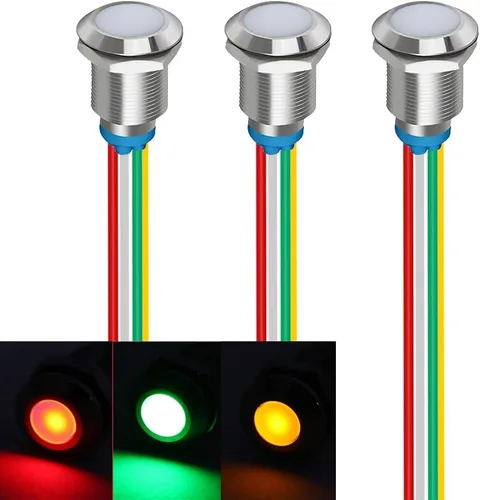 Miniatura 27 de Gebildet 5 unids 0.472 in AC/DC 12-24V LED indicador de metal luz impermeable señal lámpara piloto Dash direccional coche camión barco con alambre