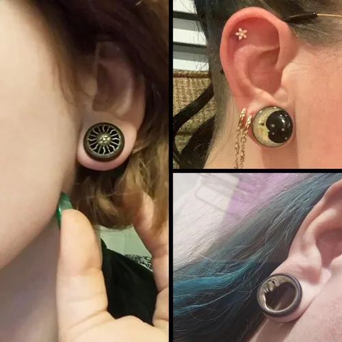 Miniatura 5 de Juego de expansores Qmcandy para oreja, de madera orgánica y acrílico, de 0 g a 34 pulgadas