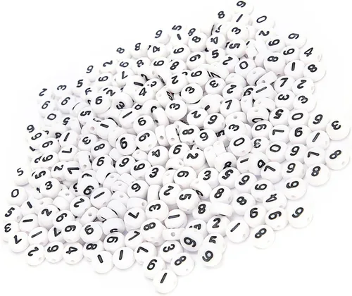 Miniatura 8 de Cuentas acrílicas de números para hacer joyas, 500 cuentas redondas blancas sueltas de 0.157 x 0.27 pulgadas (0.157 x 0.276 in), 0-9 con corazón