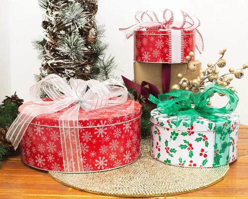 Miniatura 8 de Steel Mill & Co - Recipientes de lata con tapas, paquete de 3 latas de galletas de Navidad, latas festivas para regalos y golosinas navideñas, Copo