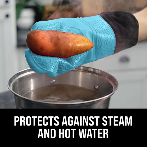 Miniatura 5 de HOMWE - Manopla de horno profesional y extralarga de silicona, guantes con forro acolchado, agarraderas resistentes al calor, guantes flexibles