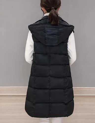 Miniatura 4 de Tanming - Chaleco largo acolchado de algodón sin mangas con capucha extraíble para mujer