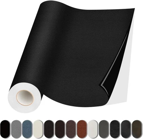 Parche de reparación de cuero, autoadhesivo de 17 x 79 pulgadas, cinta de parche de vinilo grande para sofás, muebles, asientos de automóvil, Negro