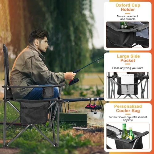 Miniatura 4 de Romswi Sillas de Camping de Gran Tamaño, Soporte Resistente de 227 KG, Sillas Deportivas con Respaldo y Brazos Acolchados, Soporte para Tazas y Negro