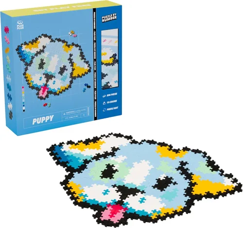 Plus Plus Rompecabezas por números, cachorro – 500 piezas de bloques de color de hashtag entrelazados, kit de arte de píxeles de perro 3D para niños