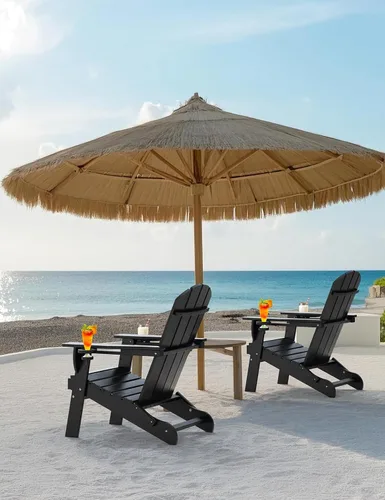 Miniatura 6 de Silla Adirondack Plegable, Sillas Adirondack de Plástico con Textura de Madera con 2 Portavasos, Silla para Hoguera de HDPE Resistente a