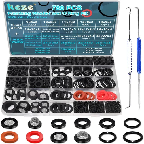 Miniatura 10 de KEZE Kit Surtido de 96 Piezas de Arandelas para Grifos de 10 Tamaños con Tornillos Bibb de Latón, Surtido de Arandelas de Goma Planas y Biseladas