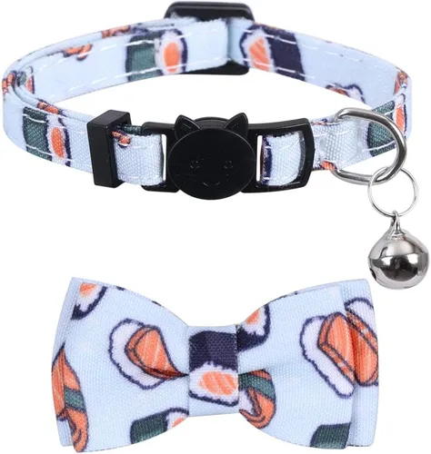 Miniatura 3 de Juego de 2 collares de gato con corbata de moño y campana para gatito de seguridad ajustable