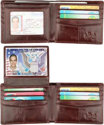 Miniatura 4 de Cartera para hombre-Cuero Genuino RFID Bloqueo Billetera Bifold Elegante Con Ventana 2 ID