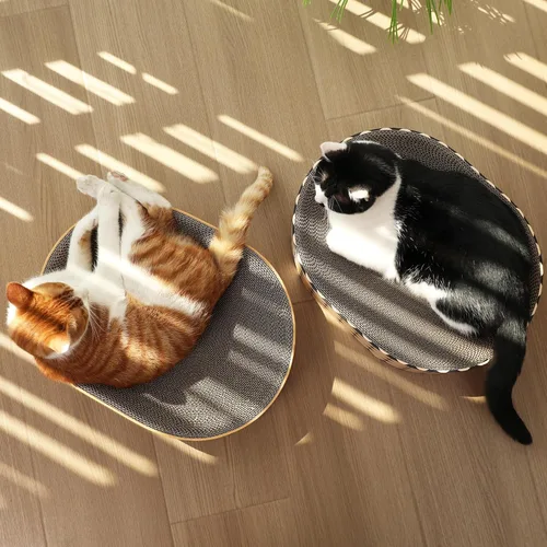 Miniatura 8 de FUKUMARU Cama rascador para gatos de cartón, almohadilla ovalada 2 en 1 para rascar para gatos, tabla de rascar para gatos, cama para interiores