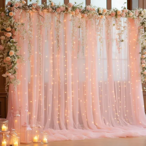 Miniatura 22 de Cortina de telón de fondo de tul azul bebé de 10 x 8 pies con cadena de luces para fiestas, cortinas de fondo transparentes para bodas, baby shower
