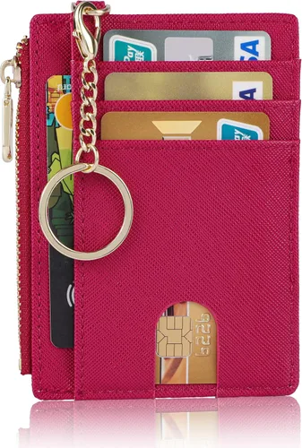 Miniatura 7 de Suweibuke - Billetera delgada de bolsillo, con bloqueo RFID, tarjetero para tarjetas de crédito, mosquetón en D, ventana para identificación