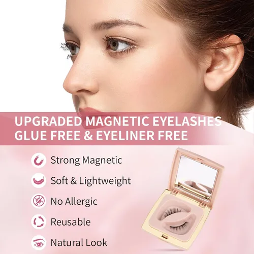 Miniatura 7 de Pestañas magnéticas, pestañas magnéticas dobles reutilizables sin delineador de ojos, pestañas magnéticas de aspecto natural con aplicador, pestañas