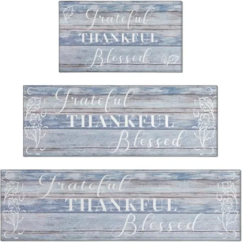 Miniatura 20 de Grateful Thankful Blessed - Juego de 2 alfombras de cocina antideslizantes beige y alfombrillas acolchadas cómodas para cocina, suelo de cocina