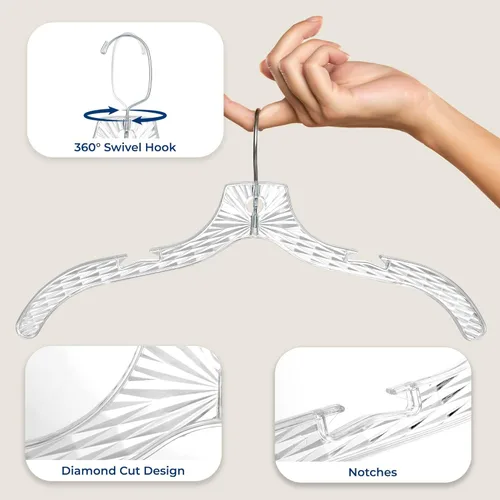 Miniatura 7 de SereneLife 12 Pack de Perchas de Plástico Transparente, Cristal Claro, Antideslizantes con Hombros con Muescas, Ultradelgadas para Ahorrar Espacio