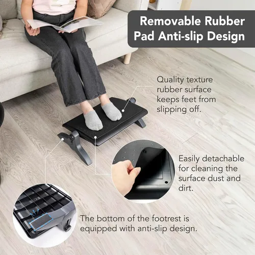 Miniatura 5 de EHO Otomano, reposapiés ergonómico para debajo del escritorio, altura y ángulo ajustables, plataforma de goma, antideslizante, soporte de tobillo