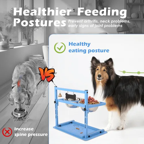 Miniatura 6 de SHAINFUN Soporte elevado con dos cuencos de acero inoxidable de 57.5 onzas líquidas, alimentador lento y tapete a prueba de derrames, para perros