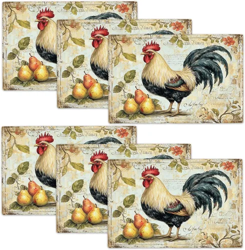 Miniatura 39 de Juego de 6 manteles individuales de girasol de granja, manteles individuales agradecidos bendecidos, manteles individuales rústicos de abeja