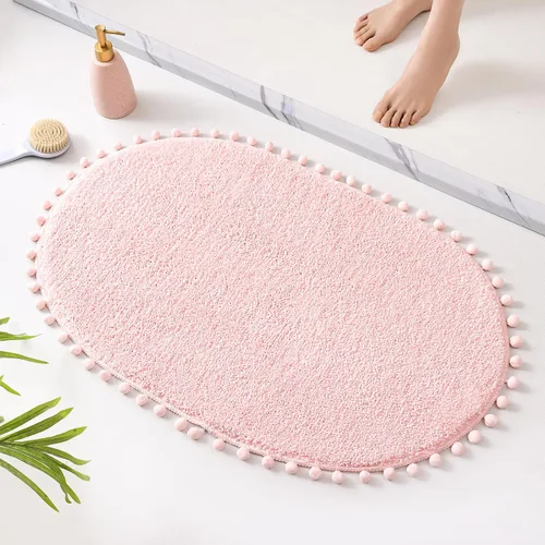 Miniatura 16 de YIRDDEO - Alfombra de baño verde oliva con pompones para baño, antideslizante, linda alfombra de baño boho con pompones ovalados absorbentes