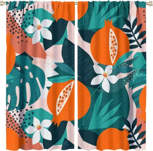 Miniatura 37 de Cortinas de hojas de otoño de mediados de siglo, cortinas opacas con aislamiento térmico y bolsillo para barra, 2 paneles de 45 pulgadas de largo x