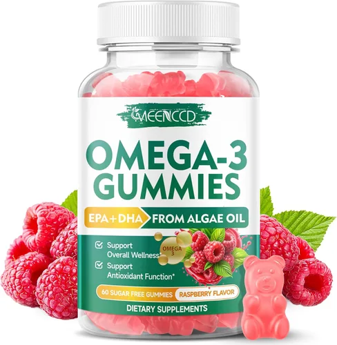 Miniatura 10 de Paquete de 2 gomitas Omega-3 de 1000 mg, aceite de pescado alternativo de Omega 3 para adultos, DHA a base de algas de 600 mg y EPA 300 mg +