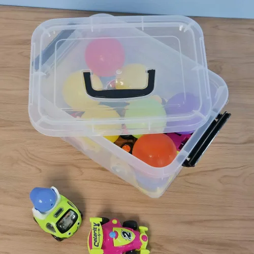 Miniatura 6 de Begale Contenedor pequeño de plástico de 5 cuartos de galón, caja de pestillo transparente con pestillos y 4
