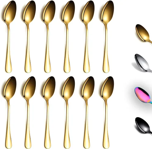Berglander - Juego de 12 cucharaditas doradas de 6.5 pulgadas, acero inoxidable, chapado en titanio, cucharas de té doradas brillantes, cucharas de
