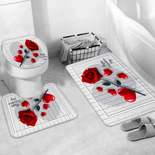 Miniatura 3 de Ochine Juego de cortinas de ducha para el día de San Valentín, cortina de ducha romántica con corazón de amor para decoración de baño