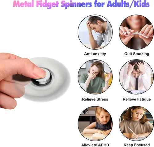 Miniatura 6 de Juguete Fidget Spinners, 2-5 minutos de tiempo de giro de acero inoxidable con rodamiento R188 de metal Fidget Spinner, EDC TDAH alivia el estrés