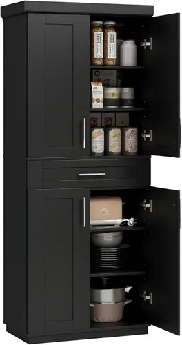 Miniatura 11 de HOMCOM Gabinete de despensa de cocina de 72 pulgadas, armario de almacenamiento alto independiente con 4 puertas, cajón y 3 estantes ajustables