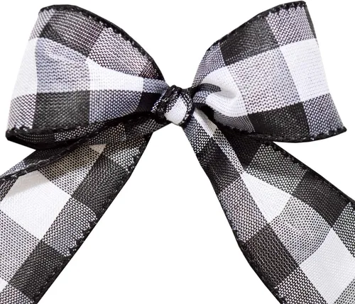 Miniatura 4 de Morex Ribbon 7398.60/50-613 Cambridge - Cinta con cable de 2.5 pulgadas x 50 yardas, color blanco y negro, cinta a cuadros para envolver regalos