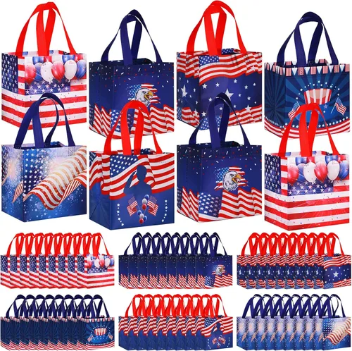 Miniatura 8 de Ctosree 12 Pcs 4th of July Gift Bags Bulk Patriotic Memorial Independence Day Celebration-red White Blue Non Woven Tote with Handle