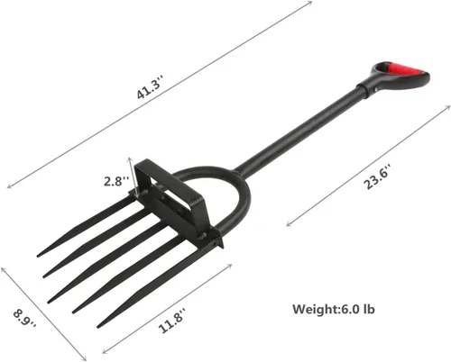 Miniatura 6 de Horquilla resistente de 5 dientes para jardinería - Horquilla de excavación de mango largo, garra desmalezadora de jardín