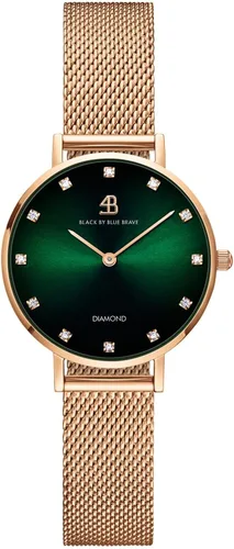 BLACK BY BLUE BRAVE Womens Watch Trendy Green Watches for Women 12 Genuine Diamond Watch Markers 28 mm Watches for Women Green Sunray Dial with Rose