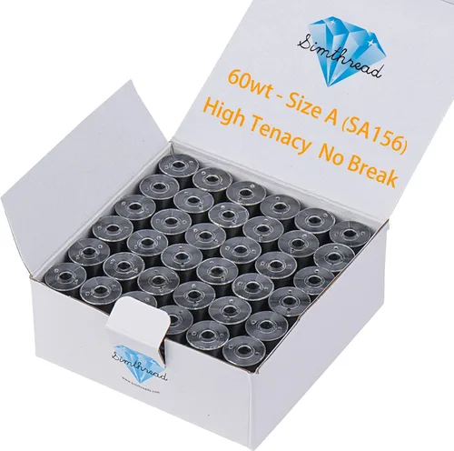 Simthread 144 hilos de bobinas preenrolladas para bordar, clase 15, tipo A, tamaño SA156, poliéster negro de 60 pesos, compatible con Bernina Pfaff